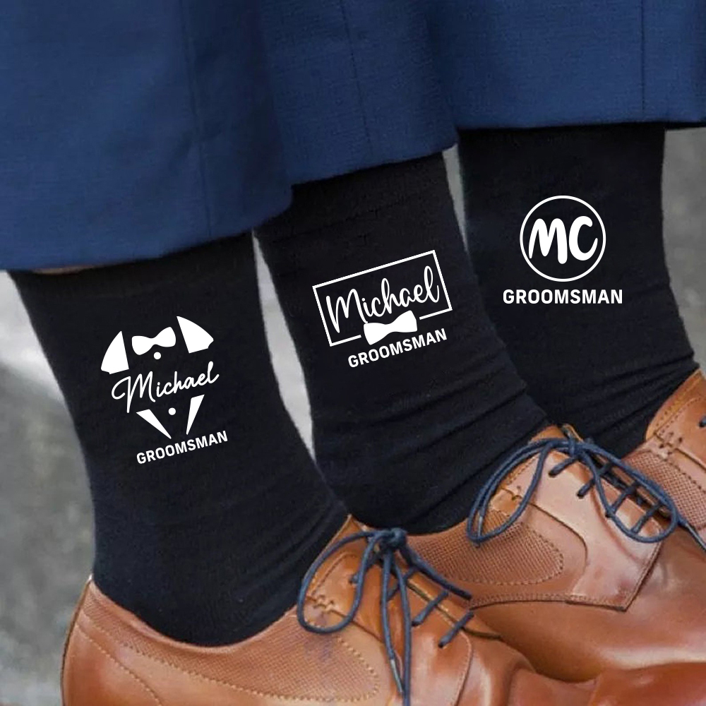 Men'S Grooming Wedding Day - Personalized Groom Groomsman Best Man Socks